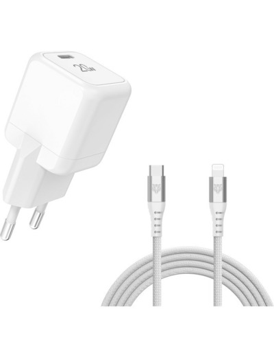 Tiger Lite - TIGER POWER LITE PACK CHARGEUR SECTEUR GAN 20W + CABLE LIGHTNING BLANC