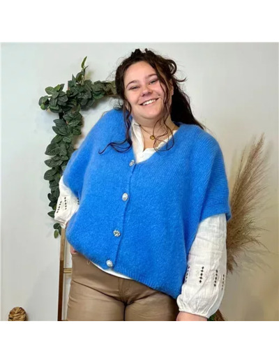 K590- Gilet boutons fantaisies (Gu) (bleu indigo)