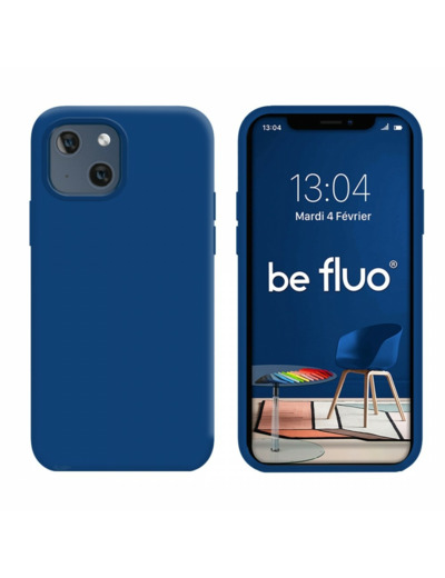 Coque Silicone Moxie BeFluo Fine et Légère pour iPhone 14, Intérieur Microfibre - Bleu marine