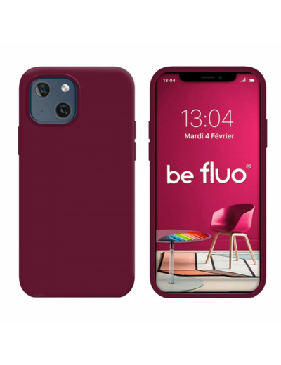 Coque Silicone Moxie BeFluo Fine et Légère pour iPhone 14, Intérieur Microfibre - Lie de vin