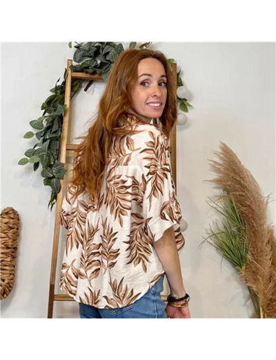 K135- Chemisier fluide imprimé (Tu) 🇮🇹 (beige)