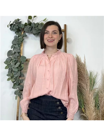 K572- Chemise Y'Coo "Bohême-Chic" (T34-T40) (rose bébé)