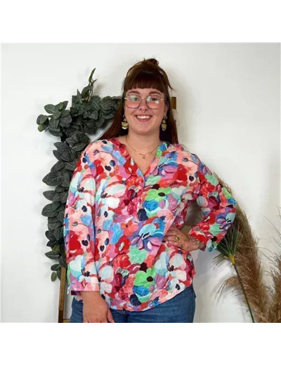 K814- Blouse Christy "Peinture" (T44-T52) (rouge)