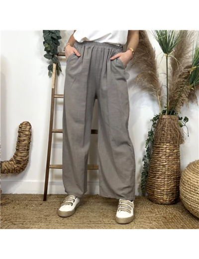 L820- Pantalon Coton uni (T36-T44) 🇮🇹 (taupe)