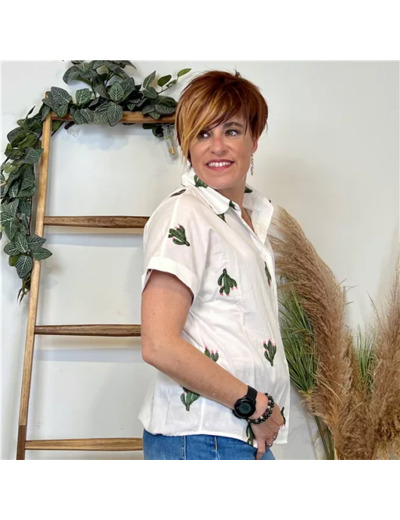 K229- Chemise Cactus 🌵 (T36-T40) (blanc)