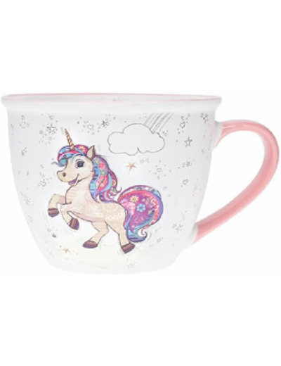 KIUB Bol timbale avec une anse - Motif licorne qui danse - matière porcelaine - contenance 550ML