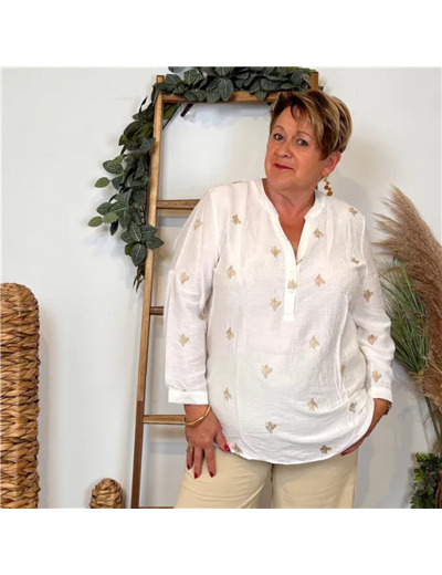 K757- Blouse brodée Christy (T44-T52) (blanc)