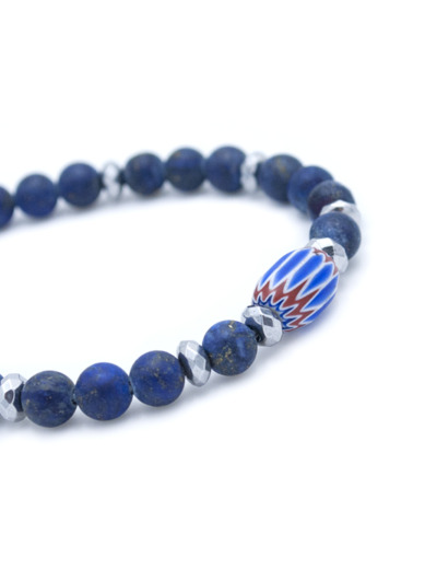 Bracelet unisexe lapis-lazuli, hematite et perle en verre vénitienne