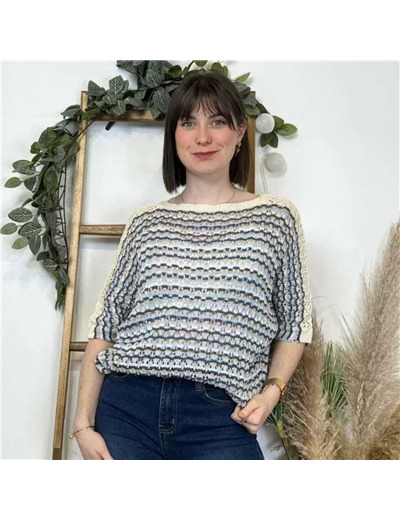 K491- Pull rayé Lurex (Tu) 🇮🇹 (bleu ciel)