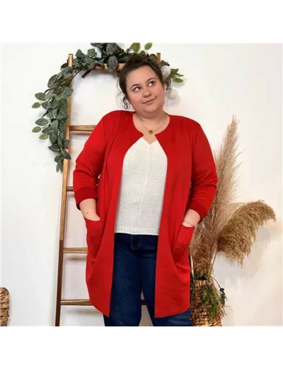 Z554.- Veste ouverte en suédine 🇮🇹 (rouge)