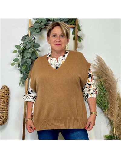 K122- Pull sans manches (Tu) (camel)