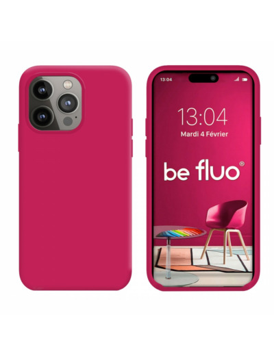 Coque Silicone Moxie BeFluo Fine et Légère pour iPhone 14 Pro Max, Intérieur Microfibre - Framboise