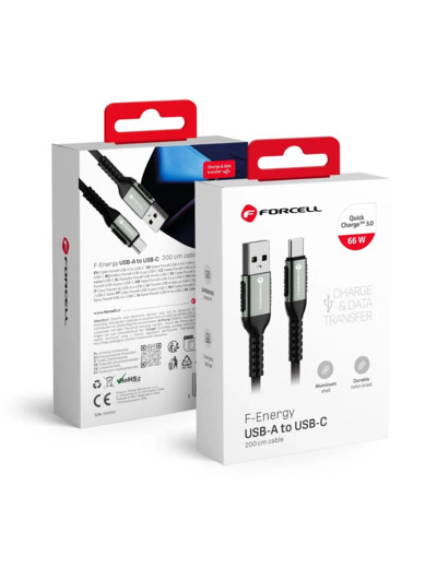FORCELL F-ENERGY cable USB A to Type C QC3.0 3A 66W 3m