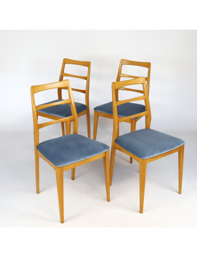Ensemble de chaises scandinaves velours bleu