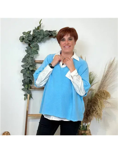 K545- Pull loose Crop-Top (Tu) (bleu ciel)