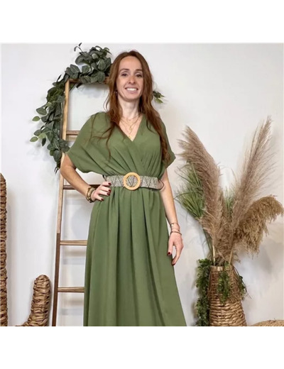 K273- Robe longue ceinturée (Tu) 🇮🇹 (kaki)