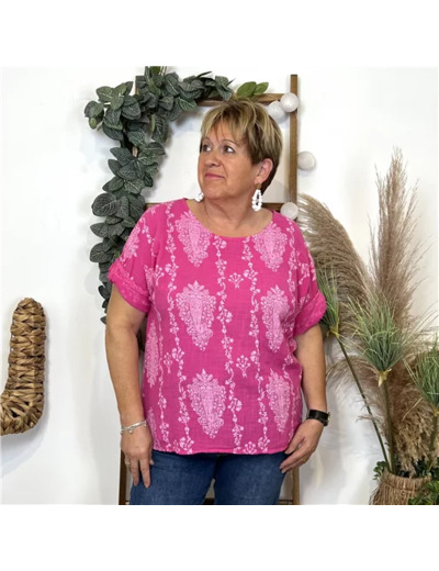 L469- Tunique imprimé cachemire (Tu) 🇮🇹 (fuchsia)