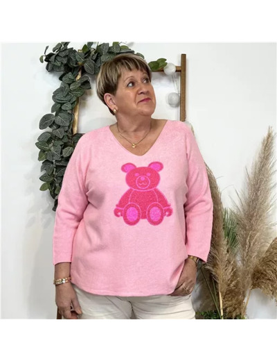 K534- Pull tunique «Ourson» 🇮🇹 (rose bébé)