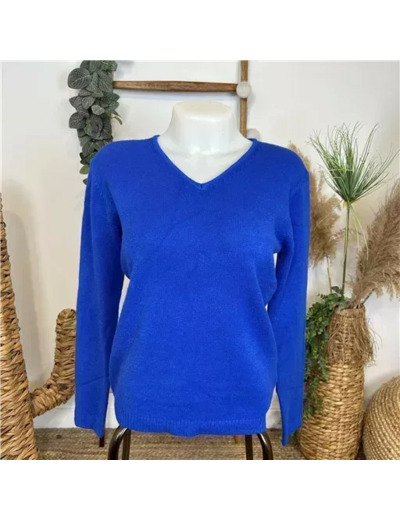 Y249-Tricotonic Col V les T38 & 42 (bleu royal)