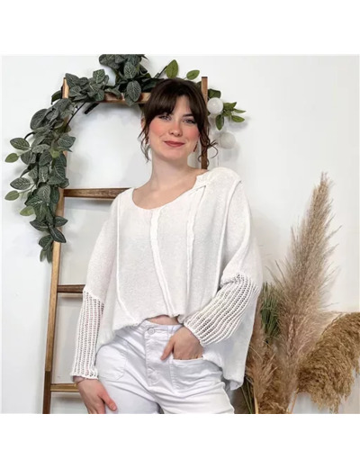 K376- Pull Crop-Top déstructuté(Tu) (blanc)