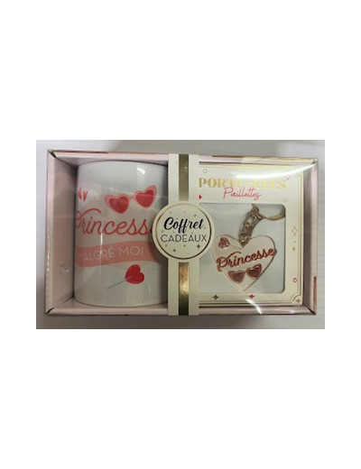 STC coffret mug et porte clés pailettes "Princesse"
