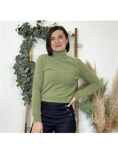 K605- Pull Col Roulé Duveteux (Tu) (vert olive)