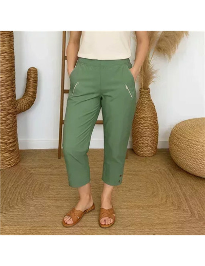 T581- Pantacourt stretch uni JST (T38-T52) (vert céladon)