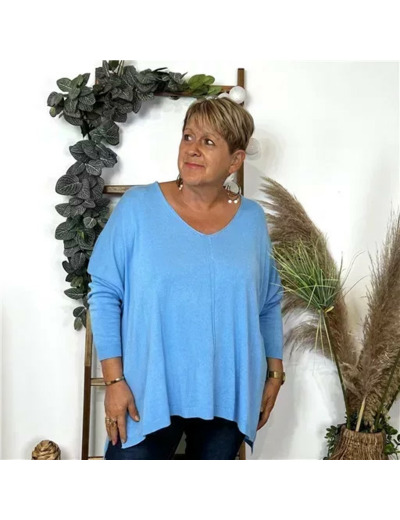 Z548. Pull leger Loose uni (Gt) (bleu turquoise)
