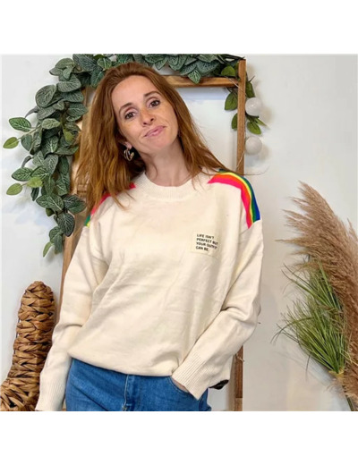 K055- Pull "Life is not perfect... Version Féminin (beige)