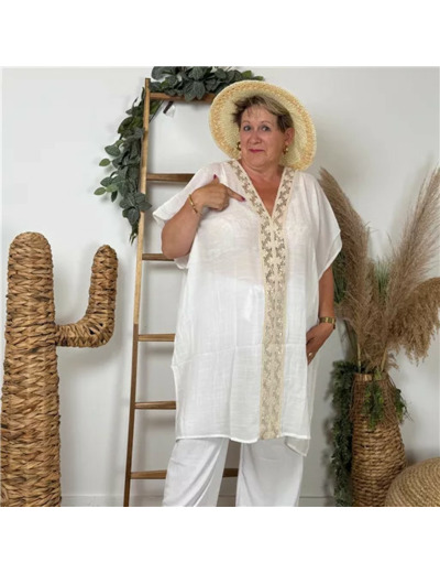 Z301- Tunique de plage Bohême (blanc)