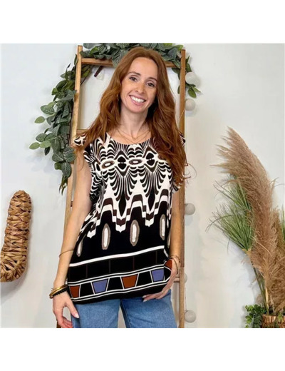 K123- Top «Imprimé Incas» (Tu) 🇮🇹 (noir)