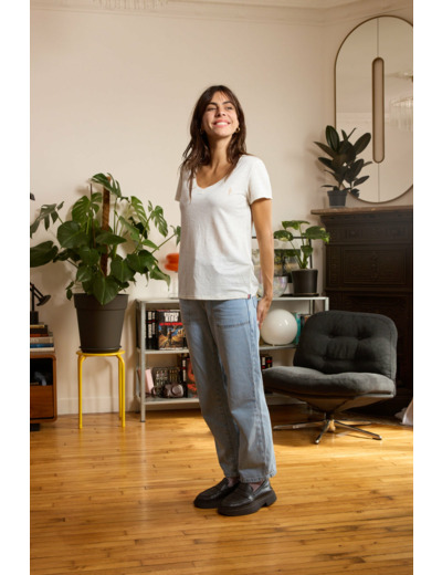 T shirt en lin femme - blanc - col V