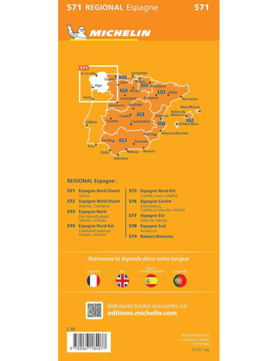 CARTE REGIONALE ESPAGNE NORD-OUEST, GALICIA