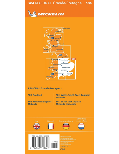 CARTE REGIONALE ANGLETERRE SUD EST, MIDLANDS, EAST ANGLIA