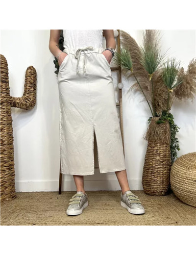 L766- Jupe midi en stretch (Tu) 🇮🇹 (beige)