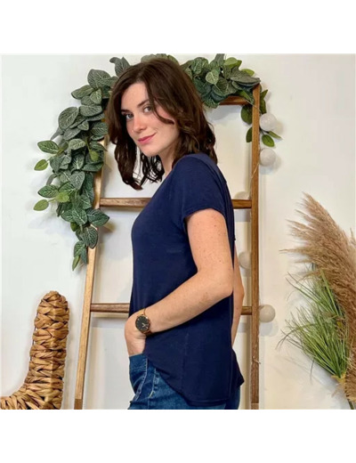 K139- T-shirt uni Lin/Viscose  🇮🇹 (marine)