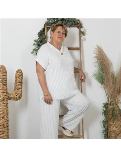 K154- Ensemble Pantalon-Tunique (TU) 🇮🇹 (blanc)