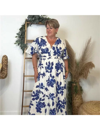 K140- Robe longue "Coton" Maëlle (T40-T48) (blanc)