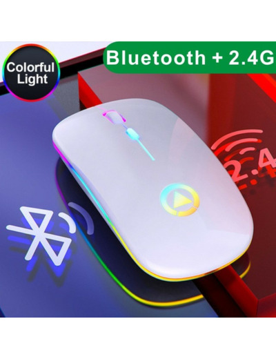 Souris clic silencieux lumineuse - sans fil Bluetooth rechargeable Blanc