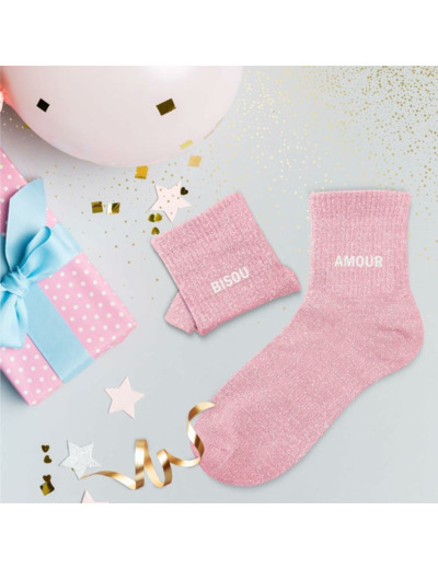 Chaussettes duo à paillettes Bisou amour