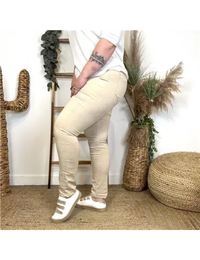 N322- Jean coupe Slim Voggo (T42-T50) (beige)