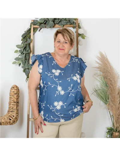 K236- Top By One en Coton  (T40-T48) (bleu indigo)