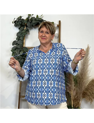 K548- Blouse Fleurie (T42-T46) (bleu)