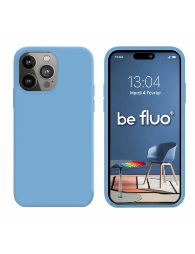 Coque Silicone Moxie BeFluo Fine et Légère pour iPhone 14 Pro Max, Intérieur Microfibre - Bleu acier