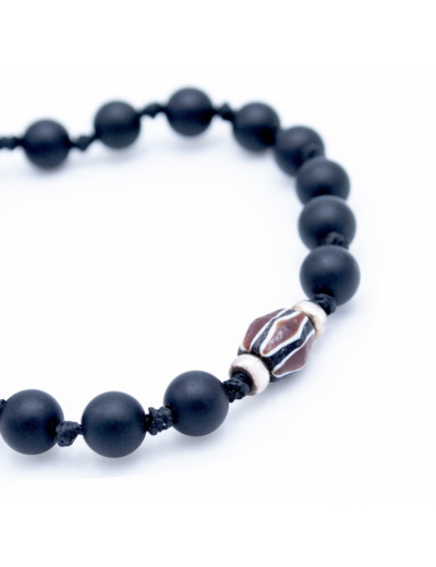 Bracelet unisexe onyx, perle vénitienne en verre et argent