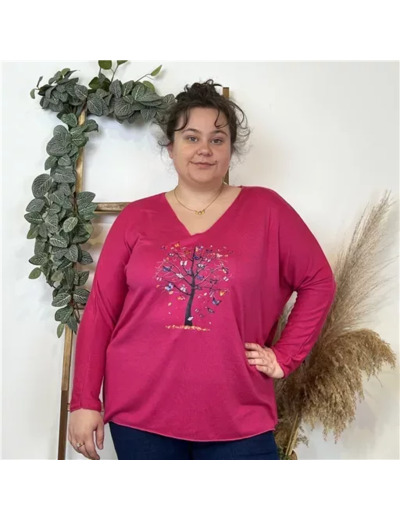 K823- Pull tunique "Arbre de vie" 🇮🇹 (fuchsia)
