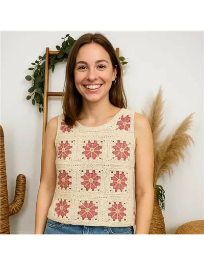 K170- CropTop Macramé "Version Féminin" (fuchsia)