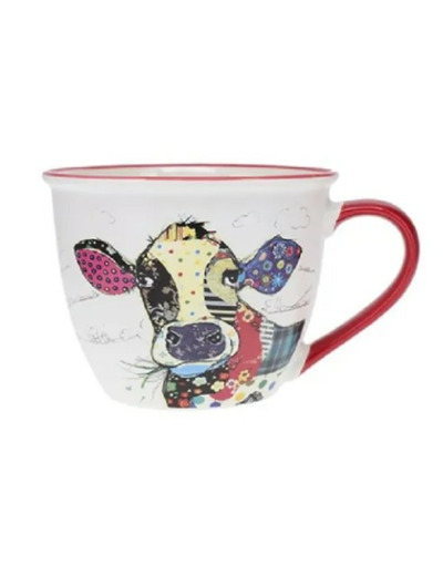 KIUB Bol timbale avec une anse - Motif vache - matière porcelaine fine - contenance 550ML