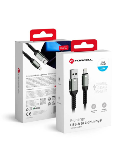 FORCELL F-ENERGY cable USB A to Lightning 2,4A 12W 3m