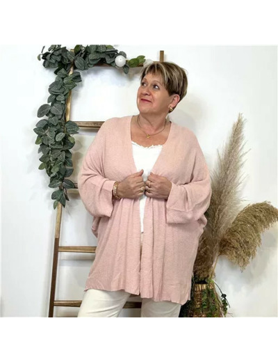 K857- Gilet Maille Nid d abeille (Gt) (rose pâle)